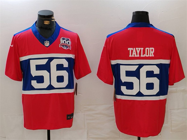 Men's New York Giants #56 Lawrence Taylor Century Red 100TH Season Commemorative Patch Limited Stitched Football Jersey